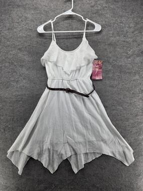 Emerald Sundae Dress Teens S White Sundress Asymmetric Strappy Ruffle Belted